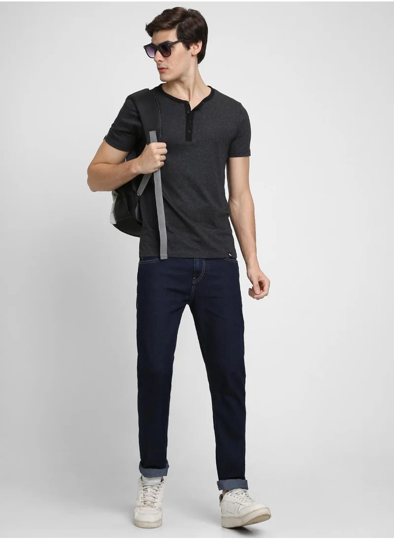 Dennis Lingo Men's Dark Grey 100% Cotton Solid Regular Fit T-Shirt