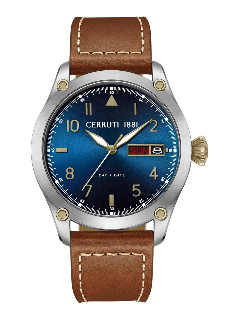 شيروتي 1881 Borgatello Blue Dial Leather Strap Analog Watch for Men, 42mm