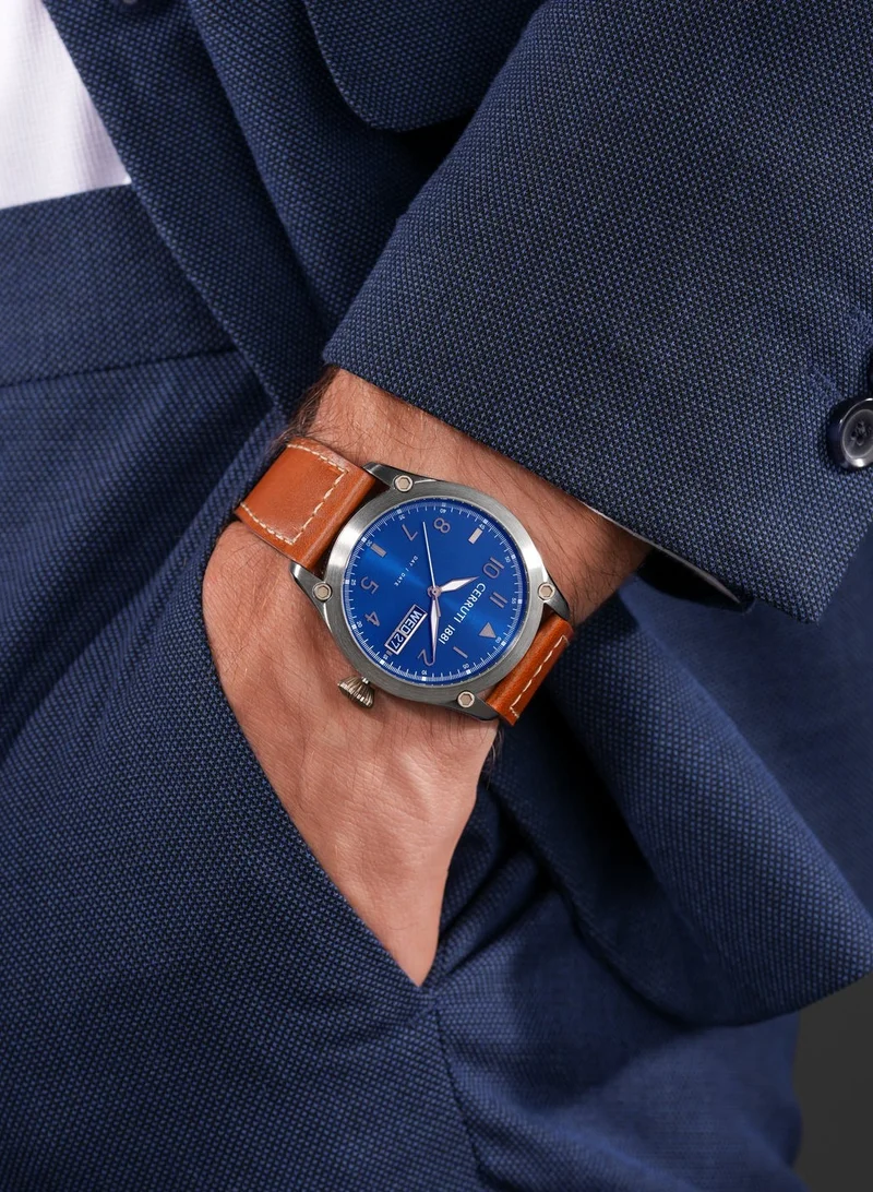 شيروتي 1881 Borgatello Blue Dial Leather Strap Analog Watch for Men, 42mm