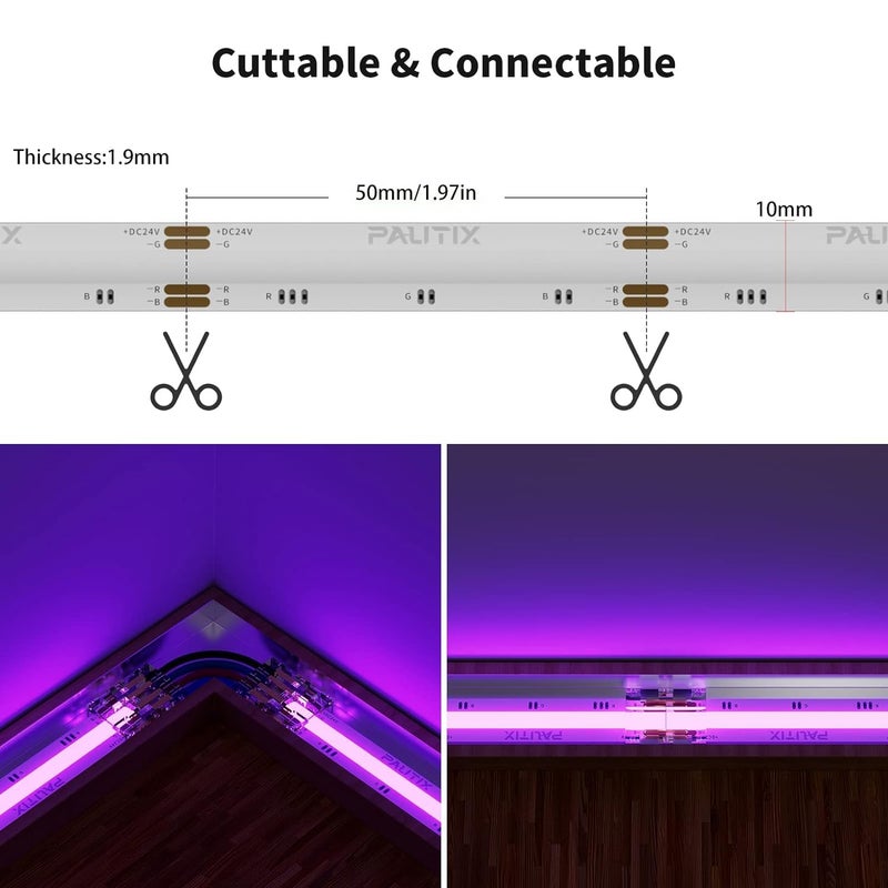 Nortek Tisya 10 Meter Warm White Cob Led Strip Lights Power Rated 12WM 480 Led Light Per Meter LED Lights for Home Decoration Bedroom Living Room TV Decoration Diwali Decoration Blue - Image 4