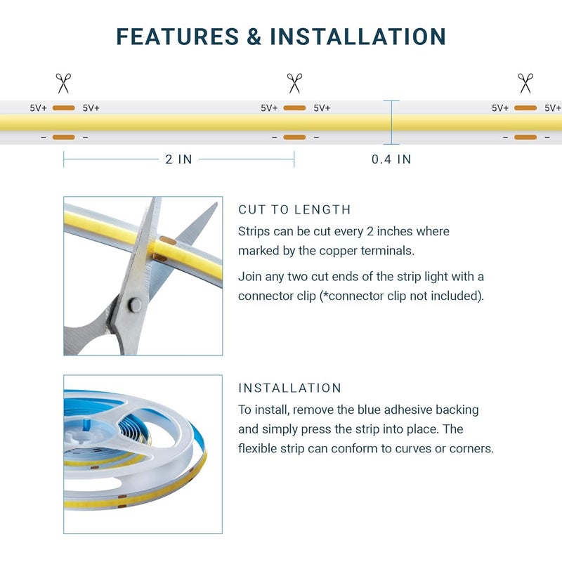 Nortek Tisya 10 Meter Warm White Cob Led Strip Lights Power Rated 12WM 480 Led Light Per Meter LED Lights for Home Decoration Bedroom Living Room TV Decoration Diwali Decoration Blue - Image 3