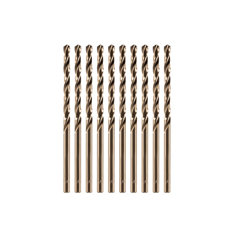 amoolo 1/8" inch Cobalt Drill Bits(10Pcs), M35 HSS Metal Jobber Length Twist Drill Bit Set for Hard Metal, Stainless Steel - Image 1