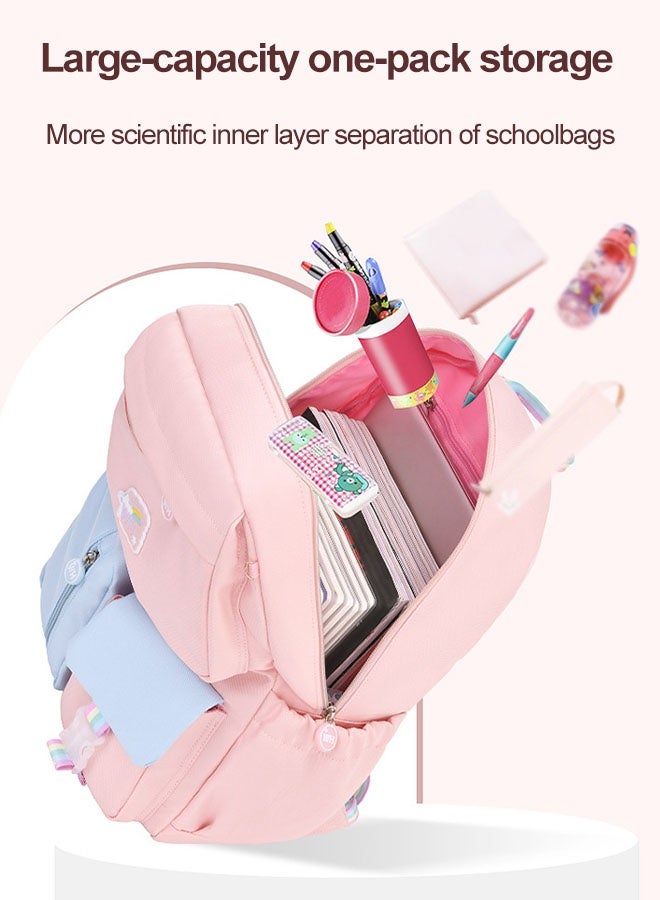 حقيبة ظهر للأطفال عالية الجودة من النايلون حقيبة ظهر مدرسية ذات سعة كبيرة وخفيفة الوزن مع أشرطة كتف مبطنة قابلة للتعديل، حقيبة مدرسية رائعة مع جيوب متعددة مناسبة للرحلات المدرسية أو أي أنشطة خارجية حقيبة كتب ابتدائية مقاومة للماء للفتيات - Image 3