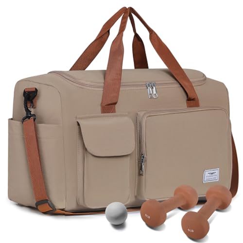 FIORETTO Womens Gym Duffle Bag with Shoes Compartment 30L Capacity Ideal for Travel Gym Sports Duffel Weekender Khaki - Image 1