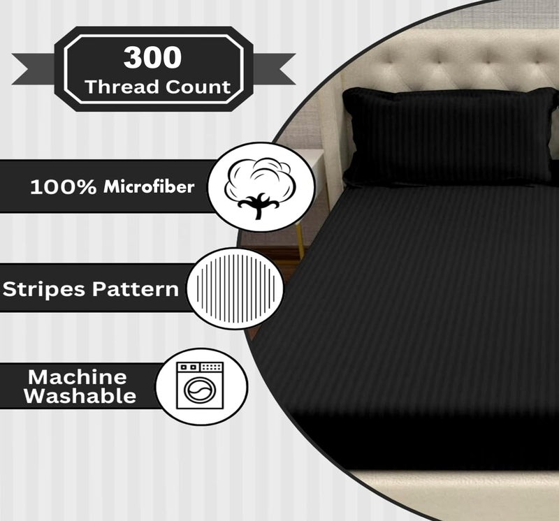Filymore Satin Stripe Black Bedsheet for Single Bed (90x60 inches) with One Pillow Covers, Made with 300 TC Microfiber Solid Satin Striped Design, Perfect for Single, Bed Size. - Image 5