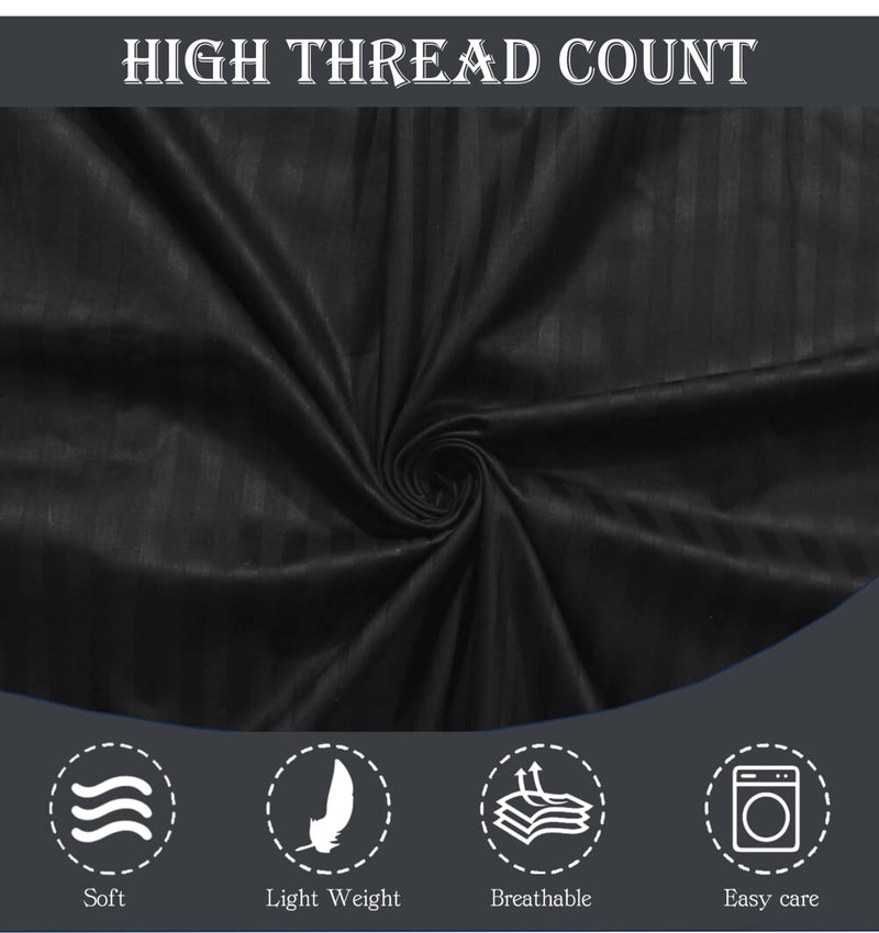Filymore Satin Stripe Black Bedsheet for Single Bed (90x60 inches) with One Pillow Covers, Made with 300 TC Microfiber Solid Satin Striped Design, Perfect for Single, Bed Size. - Image 4
