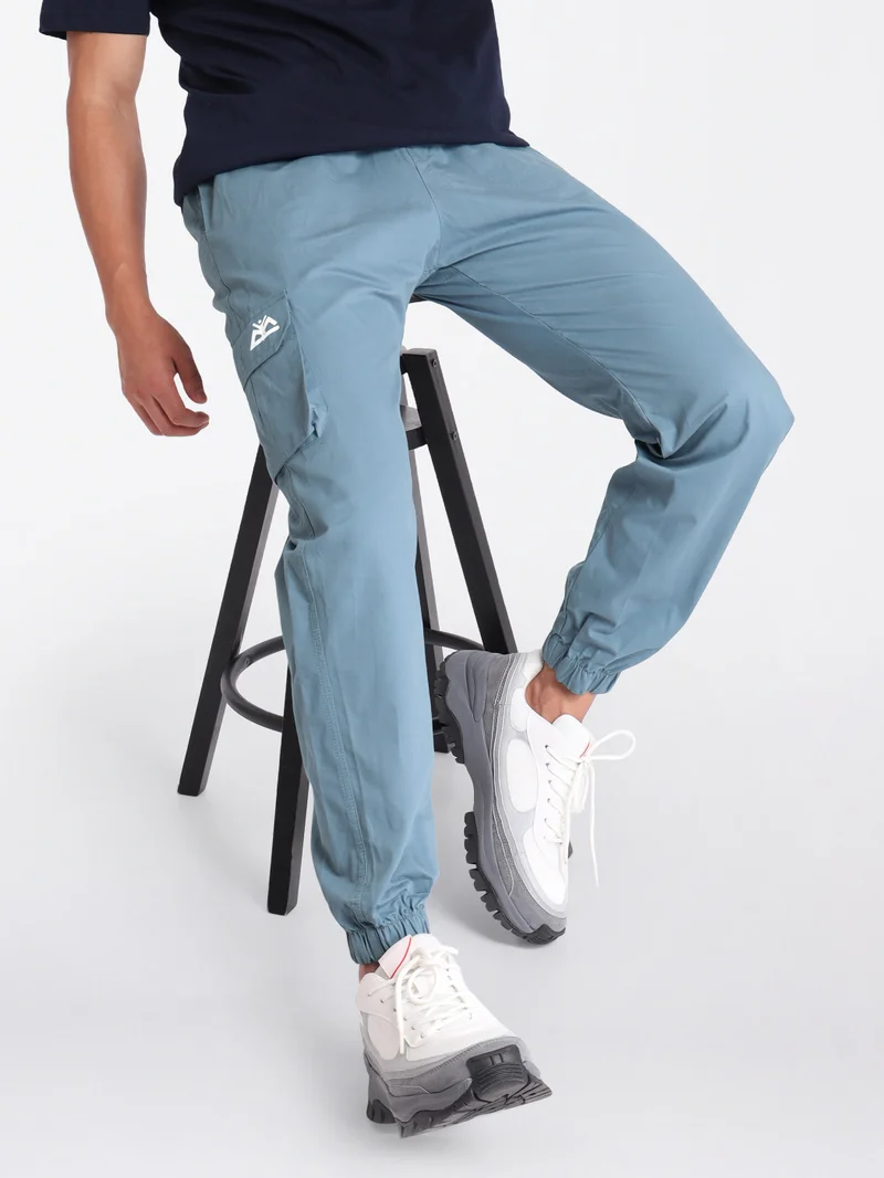 Beyoung Smoky Blue Cotton Cargo Joggers