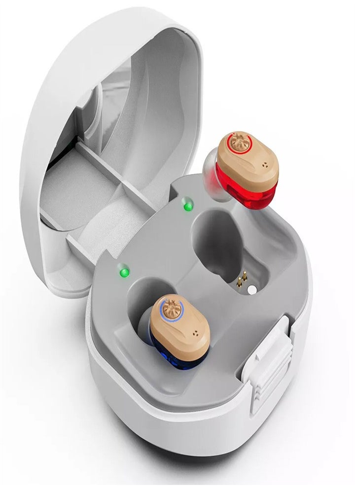 Generic - Rechargeable Noise Cancelling Elderly Hearing Aid, Hearing Amplifier for Adults with Severe Hearing Loss, 16-Channel Digital Chip Sound Processing, with Magnetic Contact Charging Case (White) - Image 1
