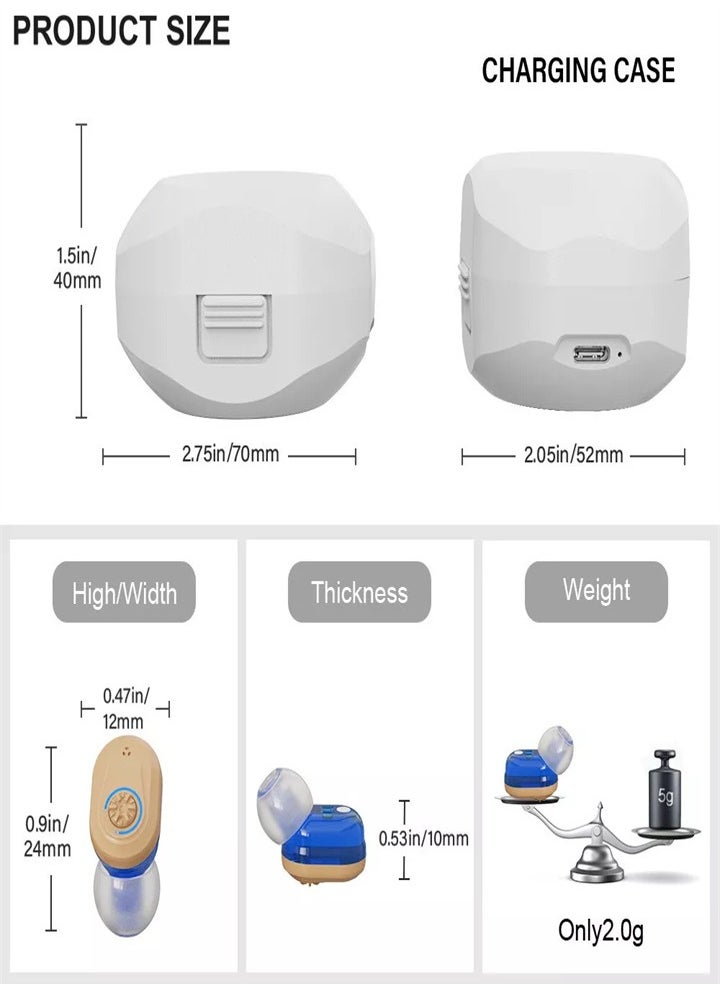 Generic - Rechargeable Noise Cancelling Elderly Hearing Aid, Hearing Amplifier for Adults with Severe Hearing Loss, 16-Channel Digital Chip Sound Processing, with Magnetic Contact Charging Case (White) - Image 1