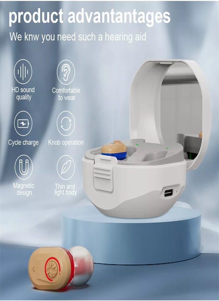 Generic - Rechargeable Noise Cancelling Elderly Hearing Aid, Hearing Amplifier for Adults with Severe Hearing Loss, 16-Channel Digital Chip Sound Processing, with Magnetic Contact Charging Case (White) - Image 1