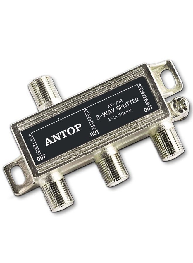 3-Way Coaxial Cable Splitter 2GHz- 5-2050MHz Worked with Satellite, HD TV, Antenna Signal- All Port Power DC Power Passing, Gold Plated and Corrosion Resistant
