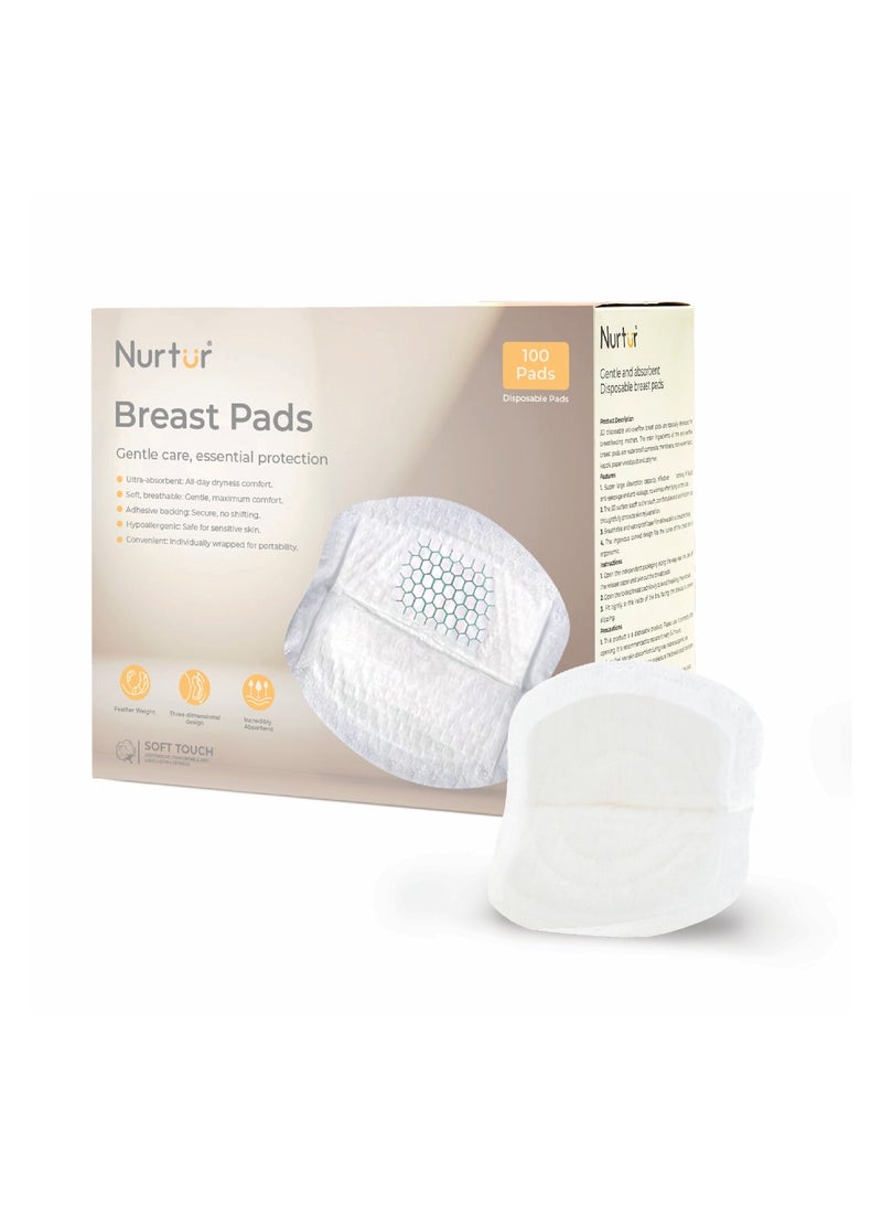 Nurtur Disposable Breast Pads for Nursing Mothers – Pack of 100 – Ultra-Thin, Leak-Proof, Individually Wrapped, Soft & Breathable with Honeycomb Quick-Absorb Design - Image 1