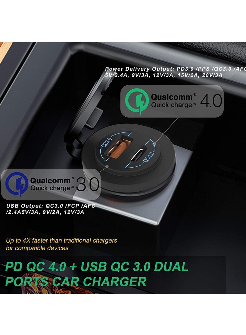 SYOSI Car Charger Socket, Quick Charge 3.0 Dual USB Outlet 36W 12V/24V Motorcycle with Touch Switch Fast with 10A Wire Fuse Waterproof for Truck Boat Bus Golf Cart (cyan-blue) - Image 2