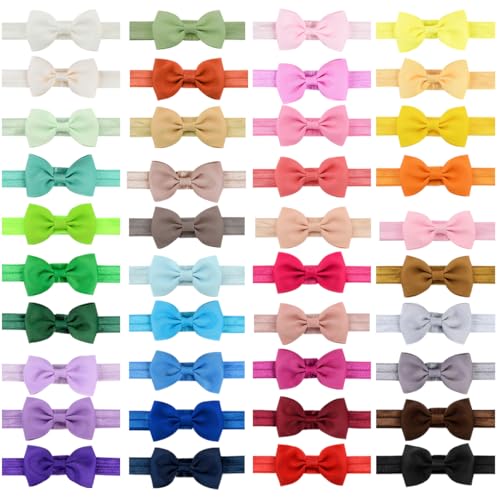 WillingTee 40 Colors Baby Girls Headbands Tiny Bows 275 Grosgrain Ribbon Hair Bow Hair Band Hair Accessories for Baby Girls Infants Toddlers Kids Newborns - Image 3