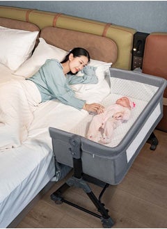 Golivn 3-In-1 Multifunctional Portable Movable Folding Crib Baby Bassinet, Crib Breathable Net Bedside Sleeping Basket, Newborn - Grey  - Image 5