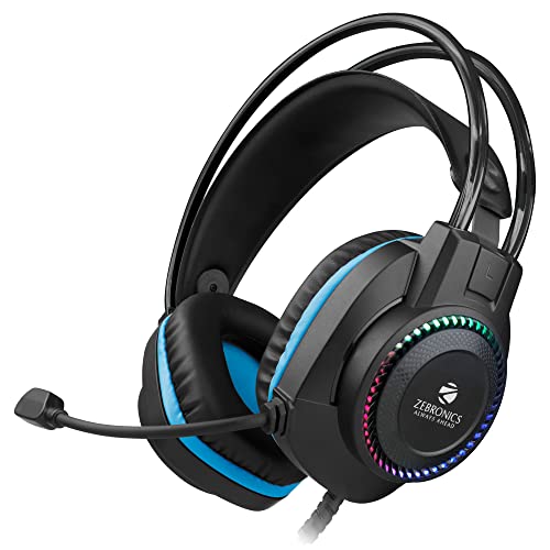 Zebronics Jet Premium Wired Gaming On Ear Headphone with LED Light for earcups, 40mm Neodymium Drivers, 2 Meter Braided Cable, Flexible mic, Suspension Headband, 3.5mm + USB Connector (Black + Blue) - Image 1