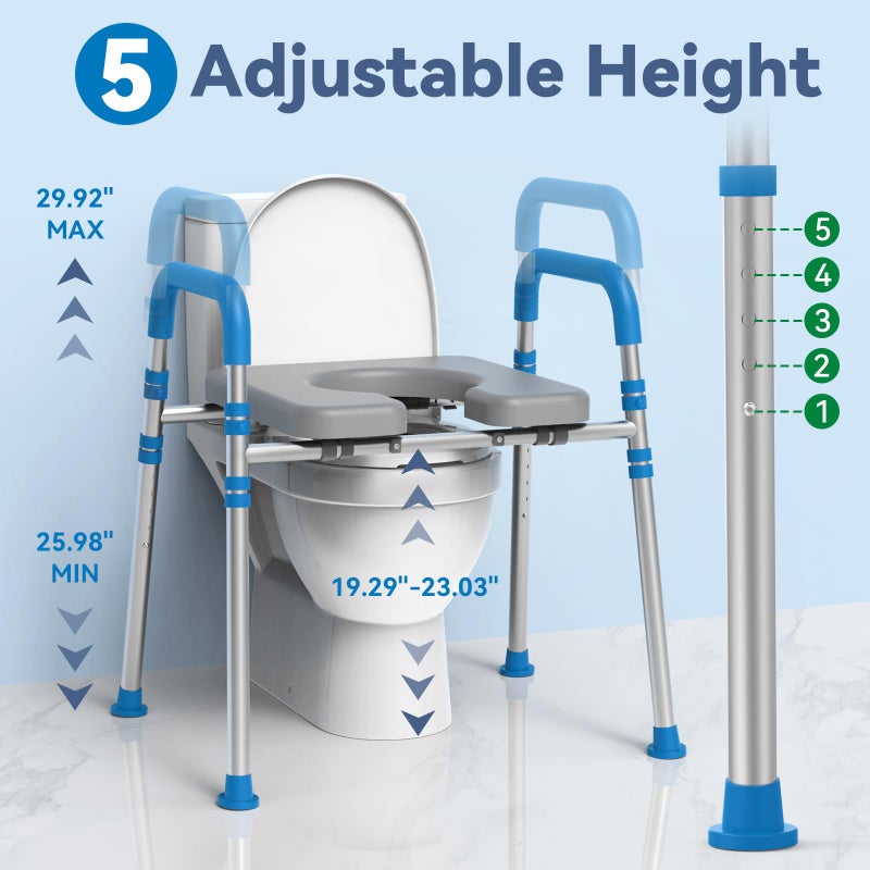 Loyoda Raised Toilet Seat with Handles, Padded Toilet Seat Risers for Seniors, Adjustable Height & Width Toilet Riser, Handicap Elevated Toilet Seat 500lb, Fit Any Toilet - Image 3