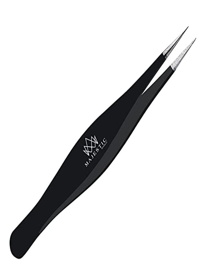 Majestic Bombay Rs For Ingrown Hair - Precision Sharp Needle Nose Pointed Tweezers For Splinters, Ticks & Glass Removal - Best For Eyebrow Hair, Facial Hair Removal (Black) - Image 1