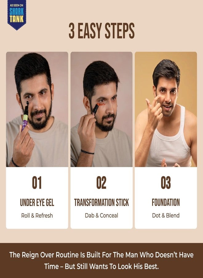 Yaan Man Reign Over Makeup Combo Set, Foundation, Under Eye Gel, Transformation Stick (Dark) - Image 4