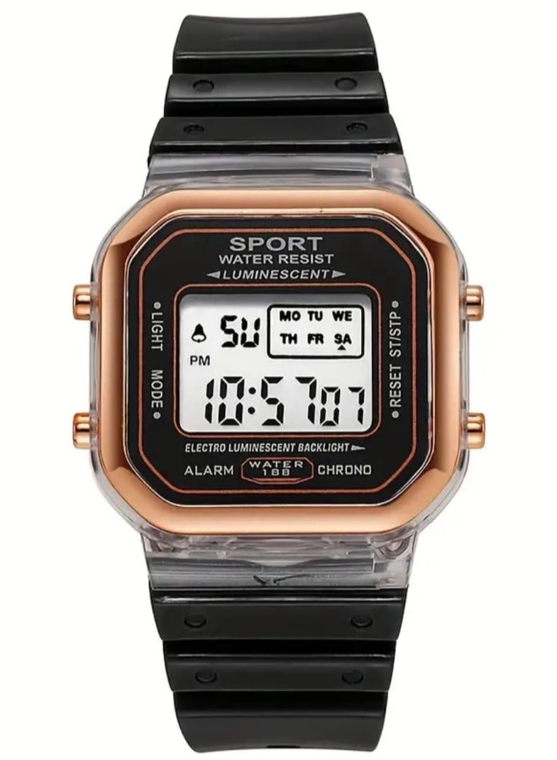 إم إي سي ساعة رقمية باللون الذهبي الأسود للرجال والنساء، ساعة منبه رقمية على الطراز الكوري المضيئة - Image 1