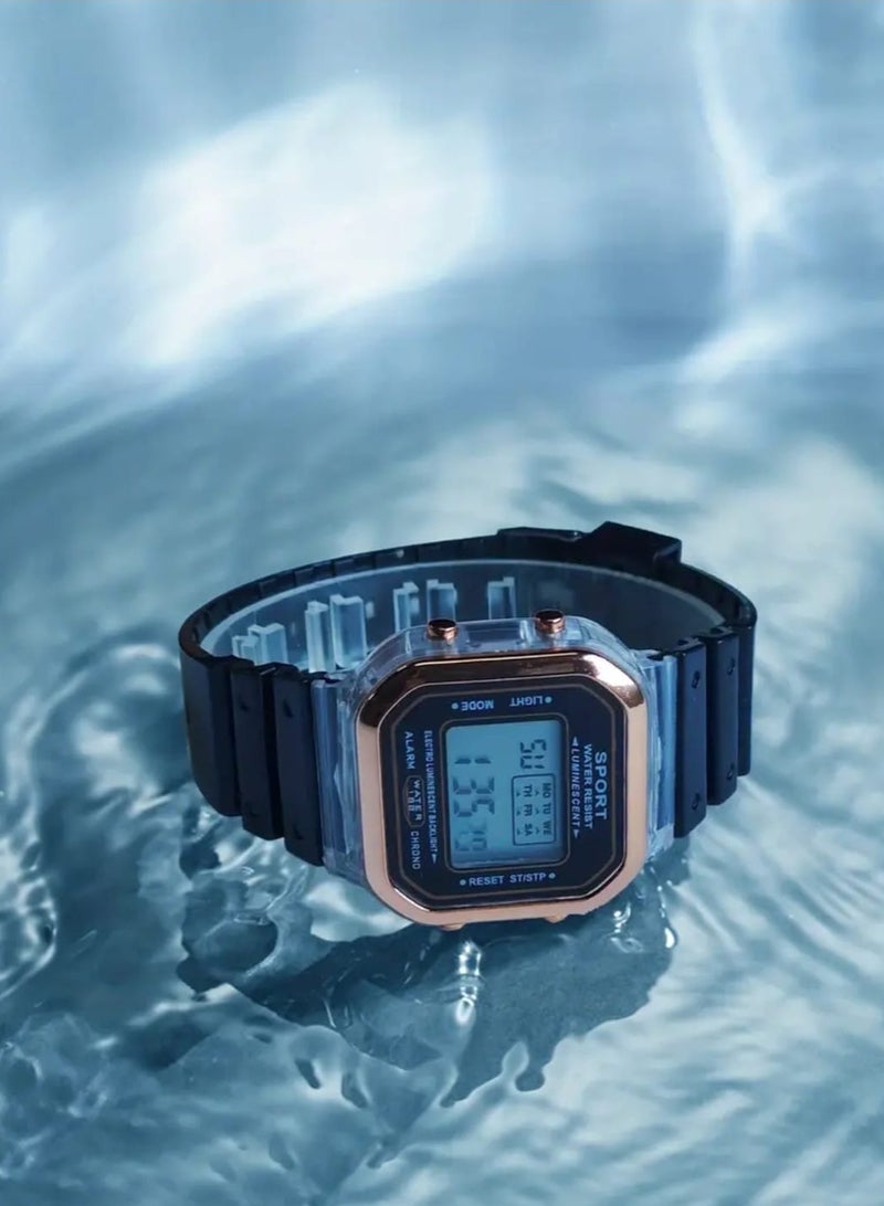 إم إي سي ساعة رقمية باللون الذهبي الأسود للرجال والنساء، ساعة منبه رقمية على الطراز الكوري المضيئة - Image 2