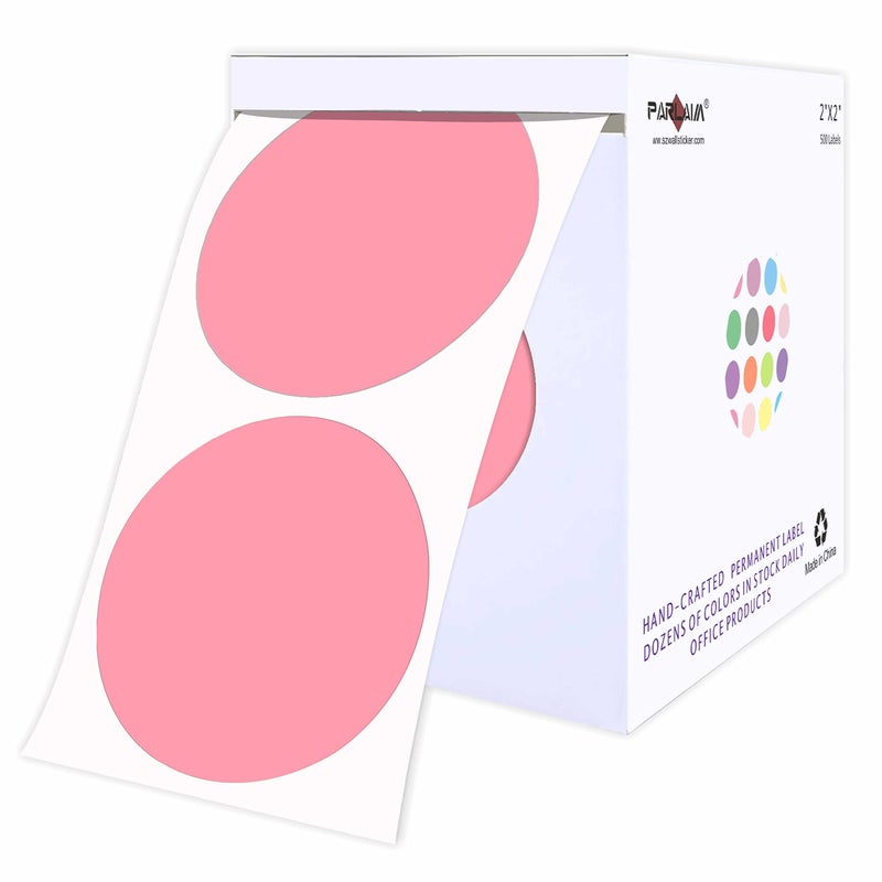 PARLAIM 2 Pink Round ColorCode Circle Dot Labels on a Roll 500 Stickers 2 inch Dots for Inventory Package Box Garage Sale
