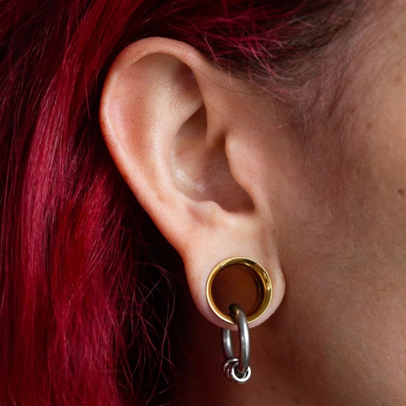 Pierced Owl Gold Plated Stainless Steel Double Flared Tunnel Plug Earrings, Sold as a Pair (3mm (8GA)) - Image 2