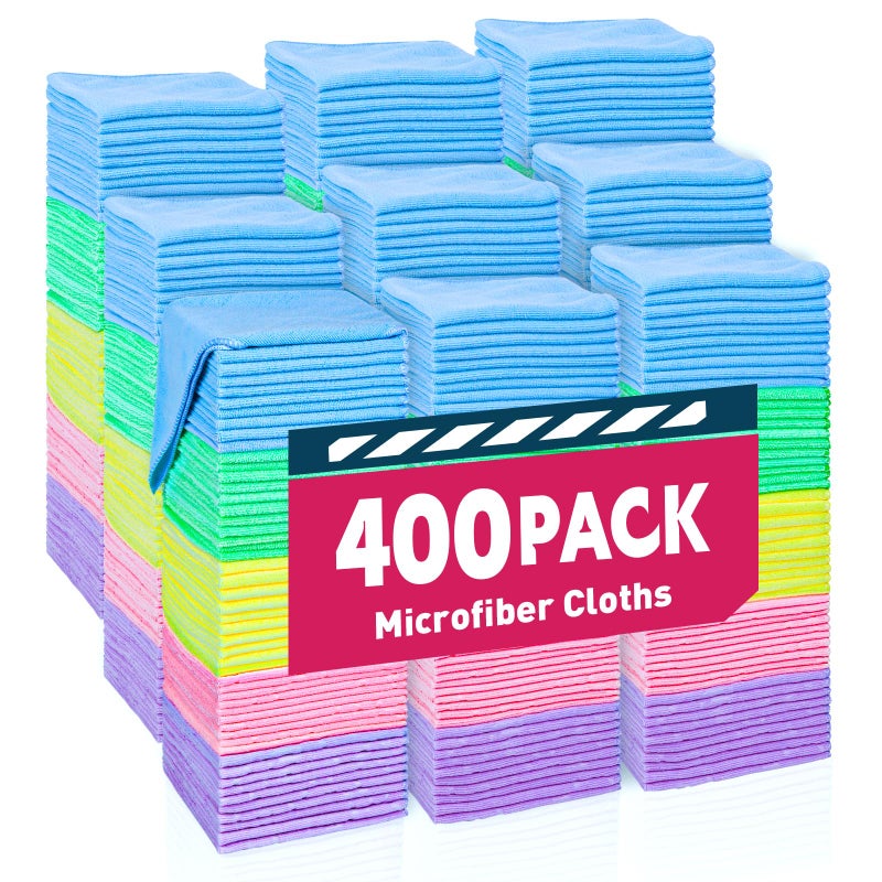 TEAWOO Microfiber Towels Bulk-400 Pack, Cleaning Cloths, Microfiber Towels for Cars, Cleaning Rags 5 Colors Assorted (11.5x11.5 inches) - Image 1