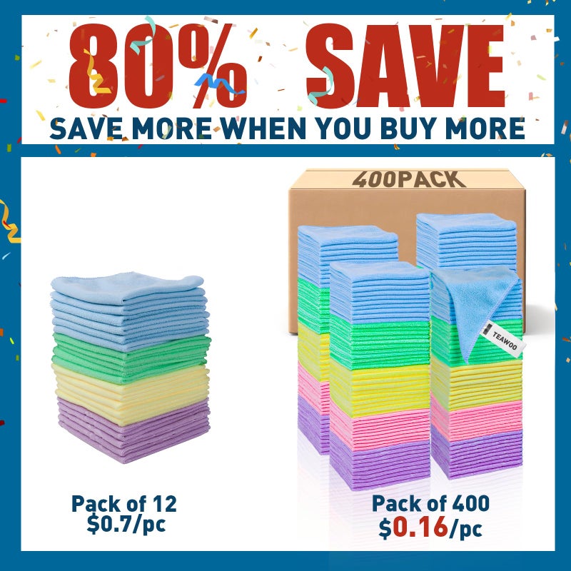 TEAWOO Microfiber Towels Bulk-400 Pack, Cleaning Cloths, Microfiber Towels for Cars, Cleaning Rags 5 Colors Assorted (11.5x11.5 inches) - Image 2