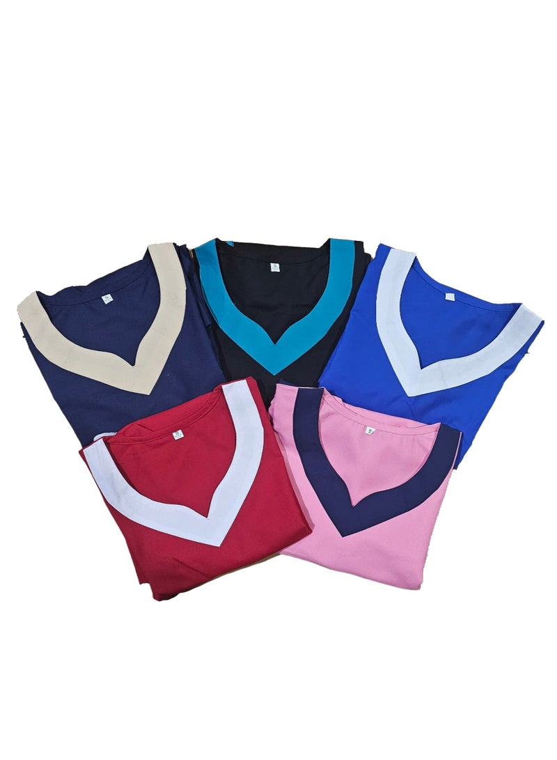 Rannah's Uniform Elegant Long Sleeve Pink Scrub Suit with Navy Accents–Professional and Comfortable - Image 2