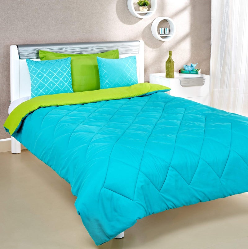CRAZY WORLD 250 GSM Luxury 5 Star Microfibre Reversible Soft Plain Quilted Double Bed Comforter (90x100 Inch, Aqua Blue & Olive Green) - Image 2
