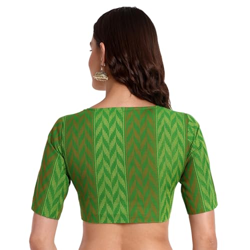 JISB Women's High Neck Cotton Self Design Saree Blouse (34, Green) - Image 2