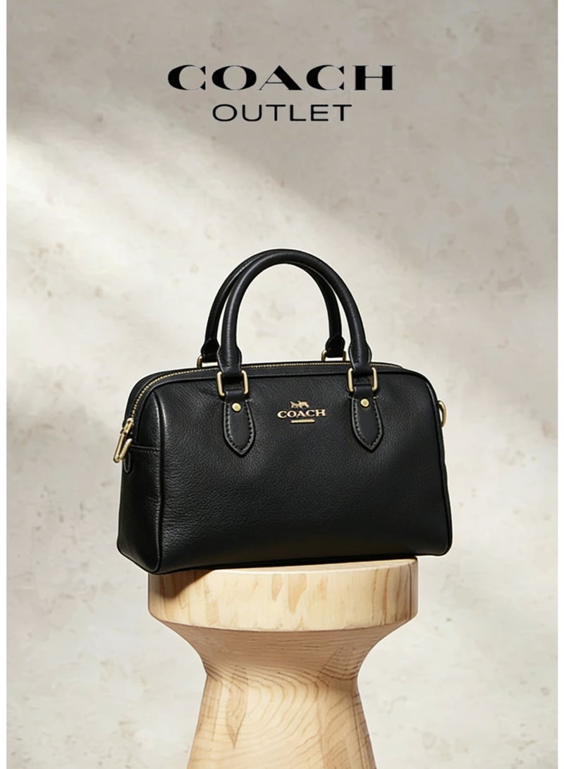 coachoutlet Coach Mini Satchel Crossbody Bag, Black Leather, Gold-Tone Hardware, Compact Designer Purse for Work, Travel & Everyday Use - Image 1
