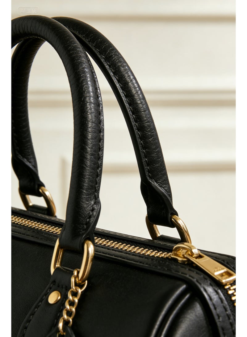 coachoutlet Coach Mini Satchel Crossbody Bag, Black Leather, Gold-Tone Hardware, Compact Designer Purse for Work, Travel & Everyday Use - Image 2