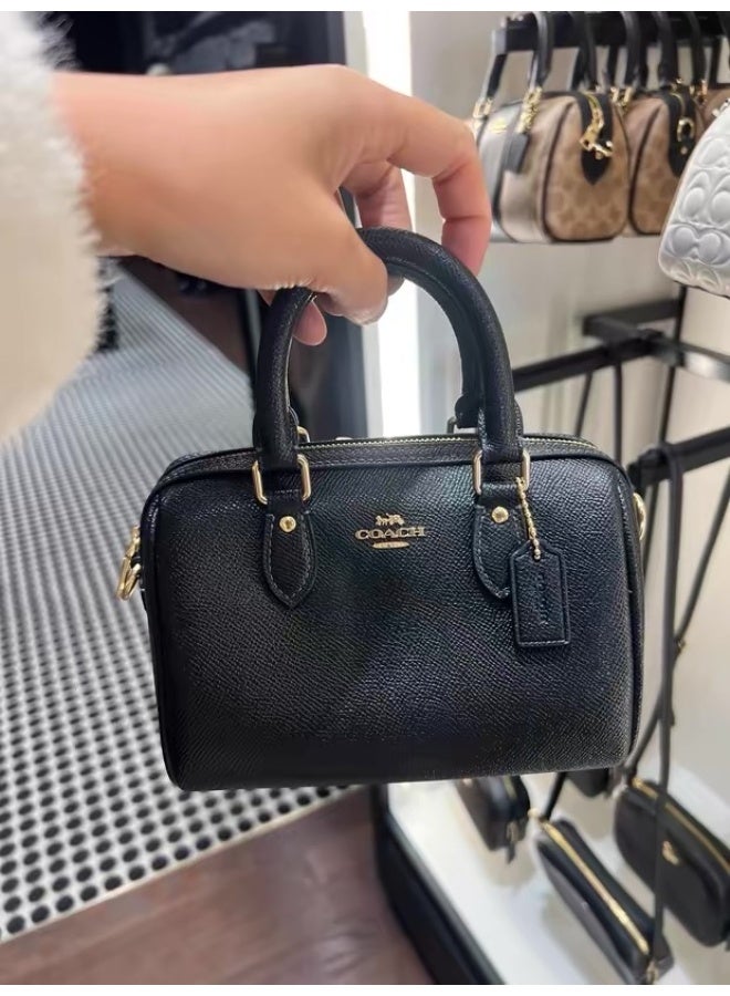 coachoutlet Coach Mini Satchel Crossbody Bag, Black Leather, Gold-Tone Hardware, Compact Designer Purse for Work, Travel & Everyday Use - Image 4