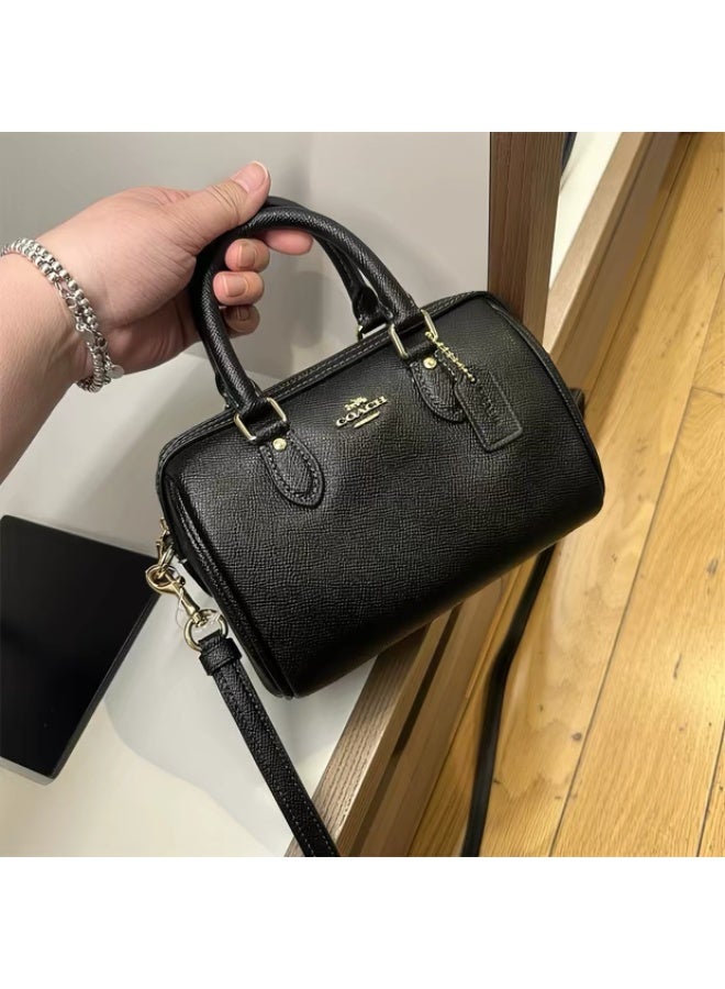 coachoutlet Coach Mini Satchel Crossbody Bag, Black Leather, Gold-Tone Hardware, Compact Designer Purse for Work, Travel & Everyday Use - Image 3