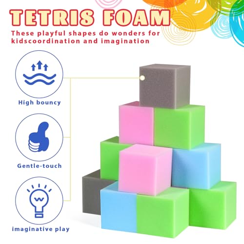UHAPPYEE 48PCS 3Inch Foam Building Blocks for Kids Soft Lightweight Cubes for Play Areas Ball Pits and Safe IndoorOutdoor Fun BlueGreenGreyPink - Image 5