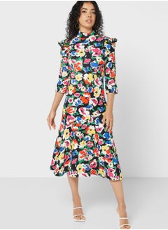 WAREHOUSE Floral Print Ruffle Dress  - Image 4