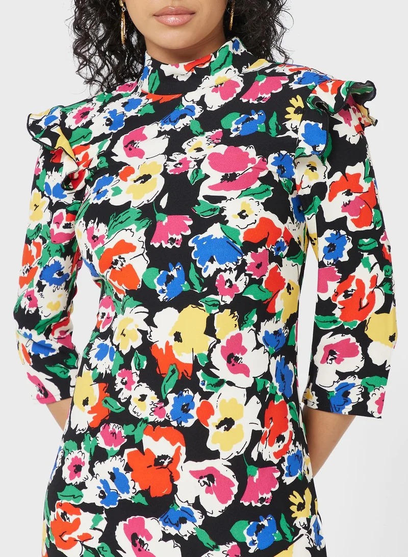 WAREHOUSE Floral Print Midi Dress