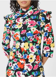 WAREHOUSE Floral Print Ruffle Dress  - Image 3