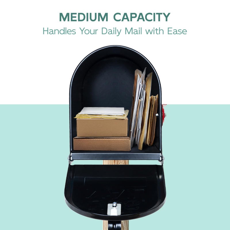 GIGYES Mailboxes for Outside Post Mount, Black Metal Mailbox, Standard Size, 20 x 8.7 x 6.7 Inches - Image 2