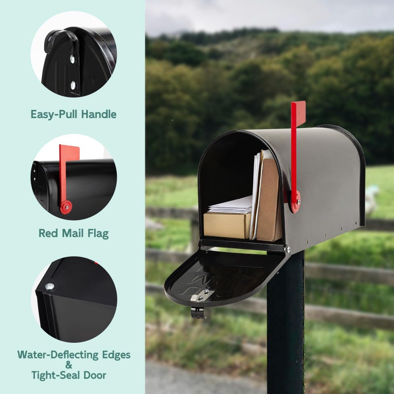 GIGYES Mailboxes for Outside Post Mount, Black Metal Mailbox, Standard Size, 20 x 8.7 x 6.7 Inches - Image 4