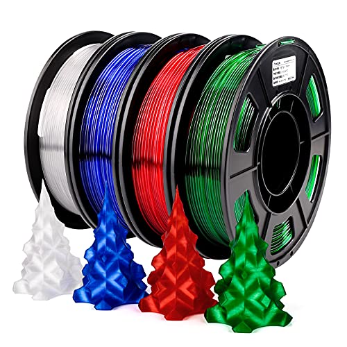 AMOLEN حزمة خيوط طابعة AMOLEN ثلاثية الأبعاد، خيوط PETG بقطر 1.75 مم، شفاف/أبيض، أحمر، أخضر، أزرق، خيوط PETG الشفافة مع خاصية نقل الضوء، 250 جرام × 4 بكرات - Image 1