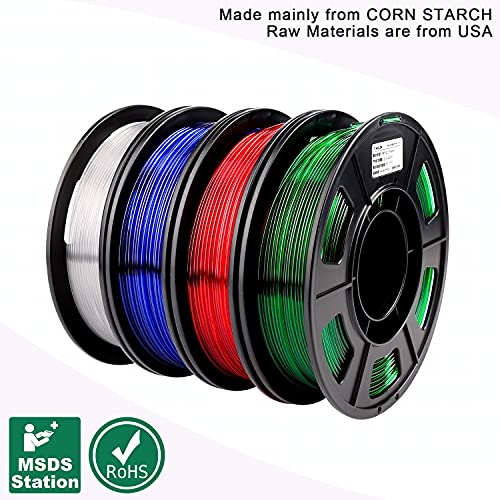 AMOLEN حزمة خيوط طابعة AMOLEN ثلاثية الأبعاد، خيوط PETG بقطر 1.75 مم، شفاف/أبيض، أحمر، أخضر، أزرق، خيوط PETG الشفافة مع خاصية نقل الضوء، 250 جرام × 4 بكرات - Image 4