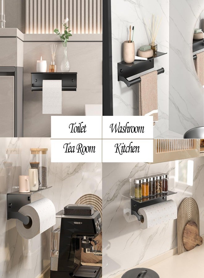 Dr.DJ Black Paper Towel Holder Wall Mount with Shelf for Bathroom, Matte Black Adhesive Hand Towel Holder for Bathroom Kitchen RV - Image 3