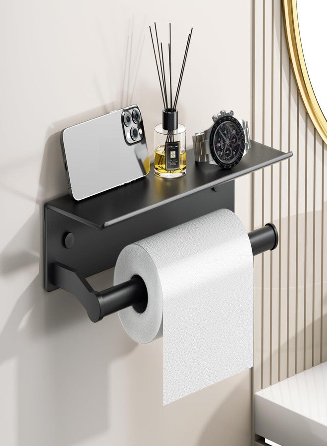 Dr.DJ Black Paper Towel Holder Wall Mount with Shelf for Bathroom, Matte Black Adhesive Hand Towel Holder for Bathroom Kitchen RV - Image 1
