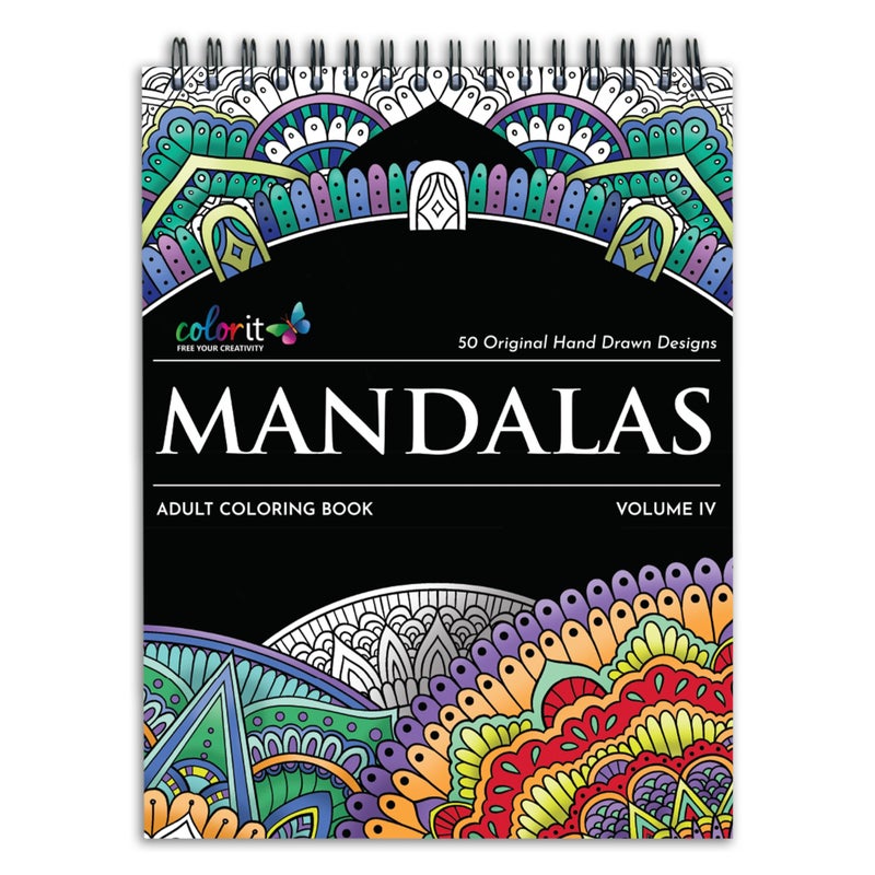 ColorIt Mandalas Volume IV Spiral Bound Adult Coloring Book with 50 Mandala Patterns for Relaxation and Stress Relief - Includes Perforated Pages, Thick Paper, Hardback Covers, and Blotter Page - Image 1