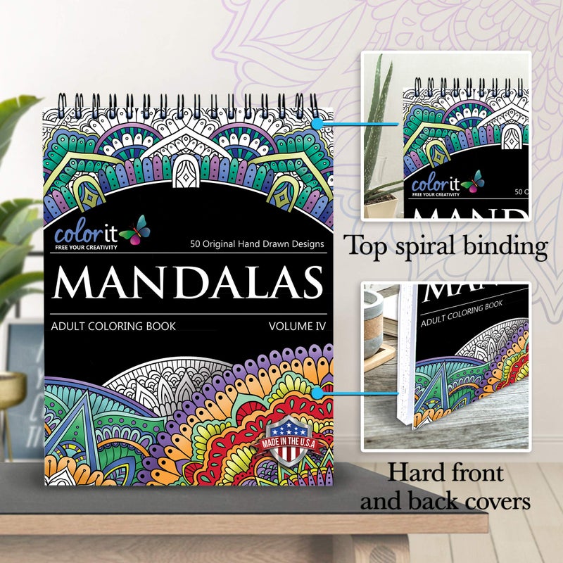 ColorIt Mandalas Volume IV Spiral Bound Adult Coloring Book with 50 Mandala Patterns for Relaxation and Stress Relief - Includes Perforated Pages, Thick Paper, Hardback Covers, and Blotter Page - Image 3