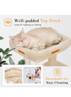 Alissa Cat Tree Luxury Cat Tower with Double Condos Spacious Perch Fully Wrapped Scratching Sisal Posts and Replaceable Dangling Balls Beige 86x48x44.5cm  - Image 4