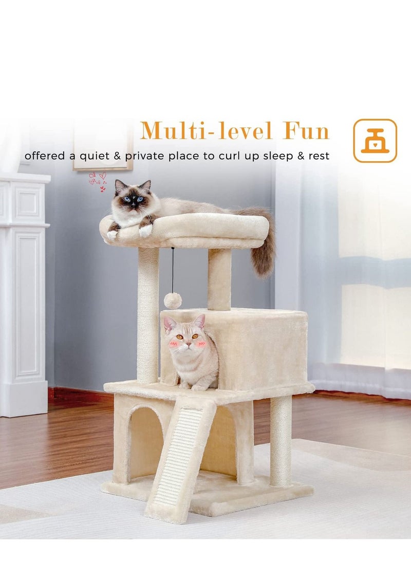 Alissa - Cat Tree Luxury Cat Tower with Double Condos Spacious Perch Fully Wrapped Scratching Sisal Posts and Replaceable Dangling Balls Beige 86x48x44.5cm - Image 1